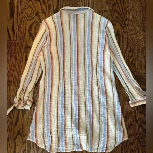 Soft Surroundings Cotton Long Sleeve Button Down Shirt Striped Hi Lo Top Medium - Picture 5 of 8